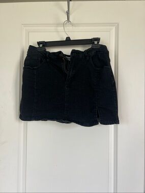 Black Denim Mini Skirt with Front Slit